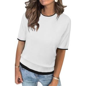 image:imageArachampCloz Womens Summer Fall Lightweight Tops Short Sleeve Dressy BlouseWhiteblack