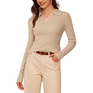 image:imageArachampCloz Womens Wool Blend Polo Sweater Shirt Business Casual Slim Fitted Fall Tops 2025Apricot