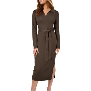 image:imageArachampCloz Womens Wool Blend Side Slit Polo Sweater Dresses 2025 Fall Business Casual OutfitsBrown Coffee