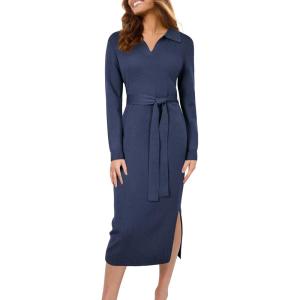 image:imageArachampCloz Womens Wool Blend Side Slit Polo Sweater Dresses 2025 Fall Business Casual OutfitsDark Blue