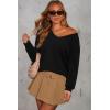 image:imageArachampCloz Womens 2024 Fall Long Sleeve V Neck Off Shoulder Tops Knit Pullover Sweater Loose Casual ClothesBlack