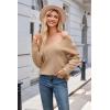 image:imageArachampCloz Womens 2024 Fall Long Sleeve V Neck Off Shoulder Tops Knit Pullover Sweater Loose Casual ClothesCamel