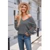 image:imageArachampCloz Womens 2024 Fall Long Sleeve V Neck Off Shoulder Tops Knit Pullover Sweater Loose Casual ClothesDark Gray