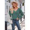 image:imageArachampCloz Womens 2024 Fall Long Sleeve V Neck Off Shoulder Tops Knit Pullover Sweater Loose Casual ClothesGreen