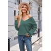 image:imageArachampCloz Womens 2024 Fall Long Sleeve V Neck Off Shoulder Tops Knit Pullover Sweater Loose Casual ClothesGreen