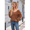 image:imageArachampCloz Womens 2024 Fall Long Sleeve V Neck Off Shoulder Tops Knit Pullover Sweater Loose Casual ClothesRust