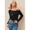 image:imageArachampCloz Womens Wool Blend Off The Shoulder Sweaters Ruched Slim Fit Date Top 2026Black