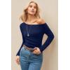 image:imageArachampCloz Womens Wool Blend Off The Shoulder Sweaters Ruched Slim Fit Date Top 2026Navy