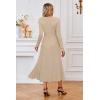 image:imageArachampCloz Womens Wool Blend Tie Waist Pleated Fall Sweater Dress 2025Apricot