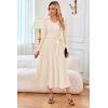 image:imageArachampCloz Womens Wool Blend Tie Waist Pleated Fall Sweater Dress 2025Beige