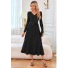 image:imageArachampCloz Womens Wool Blend Tie Waist Pleated Fall Sweater Dress 2025Black