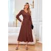 image:imageArachampCloz Womens Wool Blend Tie Waist Pleated Fall Sweater Dress 2025Brown Red
