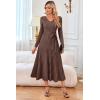image:imageArachampCloz Womens Wool Blend Tie Waist Pleated Fall Sweater Dress 2025Coffee