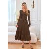 image:imageArachampCloz Womens Wool Blend Tie Waist Pleated Fall Sweater Dress 2025Dark Camel