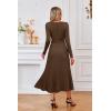 image:imageArachampCloz Womens Wool Blend Tie Waist Pleated Fall Sweater Dress 2025Dark Camel