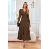 image:imageArachampCloz Womens Wool Blend Tie Waist Pleated Fall Sweater Dress 2025Dark Camel