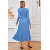 image:imageArachampCloz Womens Wool Blend Tie Waist Pleated Fall Sweater Dress 2025Lake Blue
