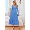 image:imageArachampCloz Womens Wool Blend Tie Waist Pleated Fall Sweater Dress 2025Lake Blue