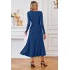 image:imageArachampCloz Womens Wool Blend Tie Waist Pleated Fall Sweater Dress 2025Navy