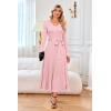 image:imageArachampCloz Womens Wool Blend Tie Waist Pleated Fall Sweater Dress 2025Pink