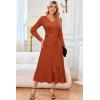 image:imageArachampCloz Womens Wool Blend Tie Waist Pleated Fall Sweater Dress 2025Rust