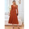 image:imageArachampCloz Womens Wool Blend Tie Waist Pleated Fall Sweater Dress 2025Rust