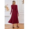 image:imageArachampCloz Womens Wool Blend Tie Waist Pleated Fall Sweater Dress 2025Wine Red