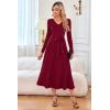 image:imageArachampCloz Womens Wool Blend Tie Waist Pleated Fall Sweater Dress 2025Wine Red