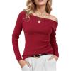 image:imageArachampCloz Womens Wool Blend Off The Shoulder Sweaters Ruched Slim Fit Date Top 2026Red