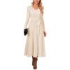 image:imageArachampCloz Womens Wool Blend Tie Waist Pleated Fall Sweater Dress 2025Beige