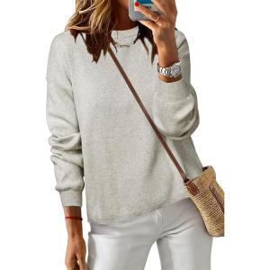 image:imageArachampCloz Womens 100 Cotton Sweaters Spring Summer Casual Relaxed Fit Cozy Sweatshirt Tops 2026Beige Grey Heather