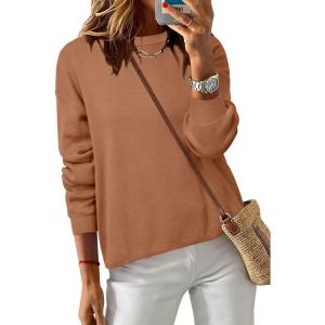 image:imageArachampCloz Womens 100 Cotton Sweaters Spring Summer Casual Relaxed Fit Cozy Sweatshirt Tops 2026Caramel