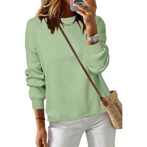 image:imageArachampCloz Womens 100 Cotton Sweaters Spring Summer Casual Relaxed Fit Cozy Sweatshirt Tops 2026Sage Green
