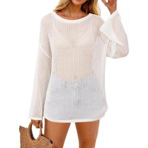 image:imageArachampCloz Womens Linen Summer Fall Lightweight Crochet Tops Beach Cover Up 2025Offwhite