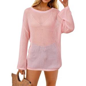 image:imageArachampCloz Womens Linen Summer Fall Lightweight Crochet Tops Beach Cover Up 2025Pink