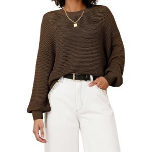 image:imageArachampCloz Womens Wool Blend Crewneck Fall Trendy Oversized Waffle Sweaters 2025Coffee
