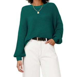image:imageArachampCloz Womens Wool Blend Crewneck Fall Trendy Oversized Waffle Sweaters 2025Dark Green