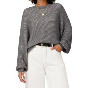 image:imageArachampCloz Womens Wool Blend Crewneck Fall Trendy Oversized Waffle Sweaters 2025Gray