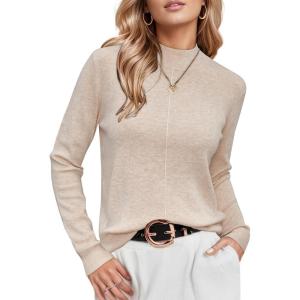 image:imageArachampCloz Womens Wool Blend Fall Sweaters Mock Neck Business Casual OutfitsAapricot