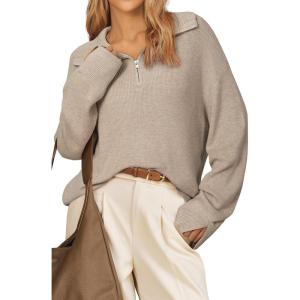 image:imageArachampCloz Womens Wool Blend Quarter Zip Pullover Sweater Trendy Winter Soft Casual Lapel Oversized Fit TopApricot