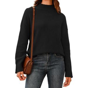 image:imageArachampCloz Womens Wool Blend Soft Mock Neck Casual Oversized Fall SweaterBlack