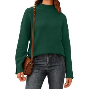 image:imageArachampCloz Womens Wool Blend Soft Mock Neck Casual Oversized Fall SweaterDark Green