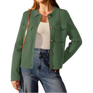 image:imageArachampCloz Womens Wool Blend Spring Fashion Button Down Cropped Cardigan Sweaters 2026Army Green