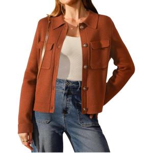 image:imageArachampCloz Womens Wool Blend Spring Fashion Button Down Cropped Cardigan Sweaters 2026Brick Red