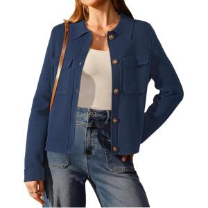 image:imageArachampCloz Womens Wool Blend Spring Fashion Button Down Cropped Cardigan Sweaters 2026Dark Navy