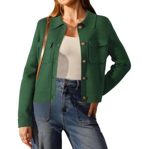image:imageArachampCloz Womens Wool Blend Spring Fashion Button Down Cropped Cardigan Sweaters 2026Green