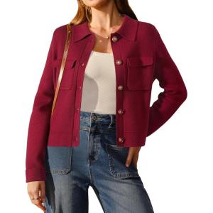 image:imageArachampCloz Womens Wool Blend Spring Fashion Button Down Cropped Cardigan Sweaters 2026Red