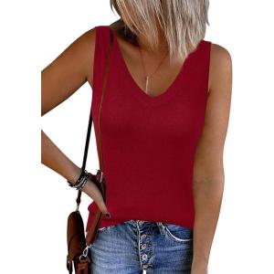 image:imageArachampCloz Womens Wool Blend Sweaters Non See Through Double VNeck AllSeason Tank 2026Burgundy Red