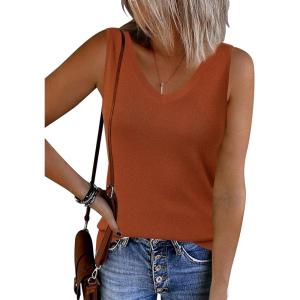 image:imageArachampCloz Womens Wool Blend Sweaters Non See Through Double VNeck AllSeason Tank 2026Caramel