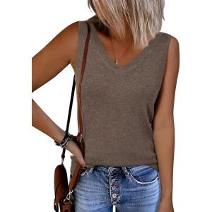 image:imageArachampCloz Womens Wool Blend Sweaters Non See Through Double VNeck AllSeason Tank 2026Coffee